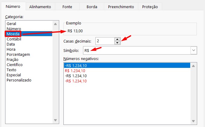 Formato de Moeda no Excel