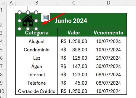 Ícones Inserido no Excel