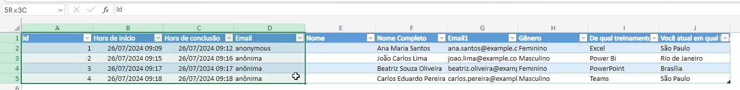 Resultados do Forms no Excel Online