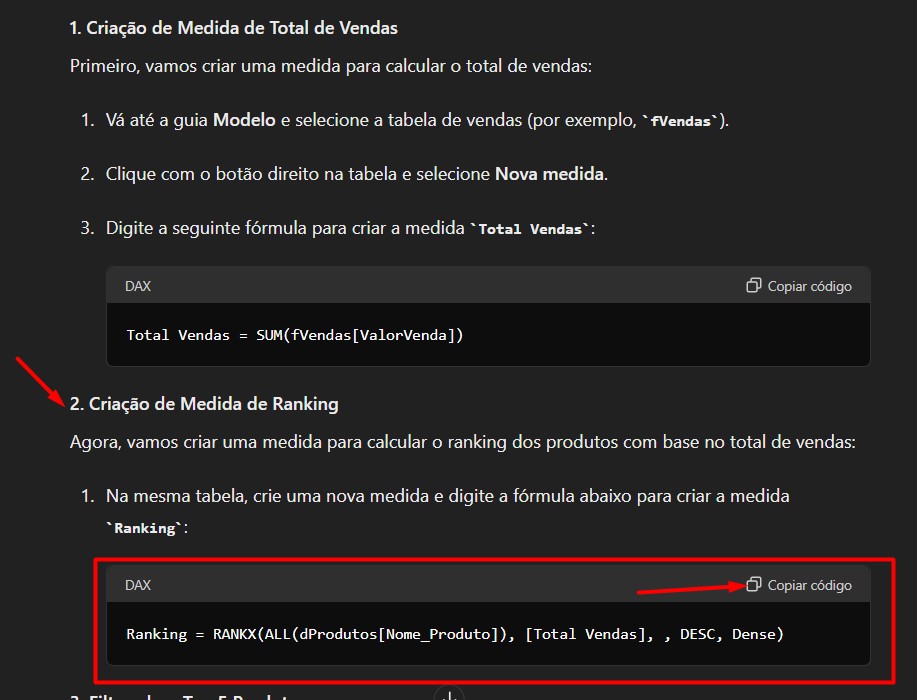Sugestão de Criação de Medida de Ranking no Power BI Pelo ChatGPT