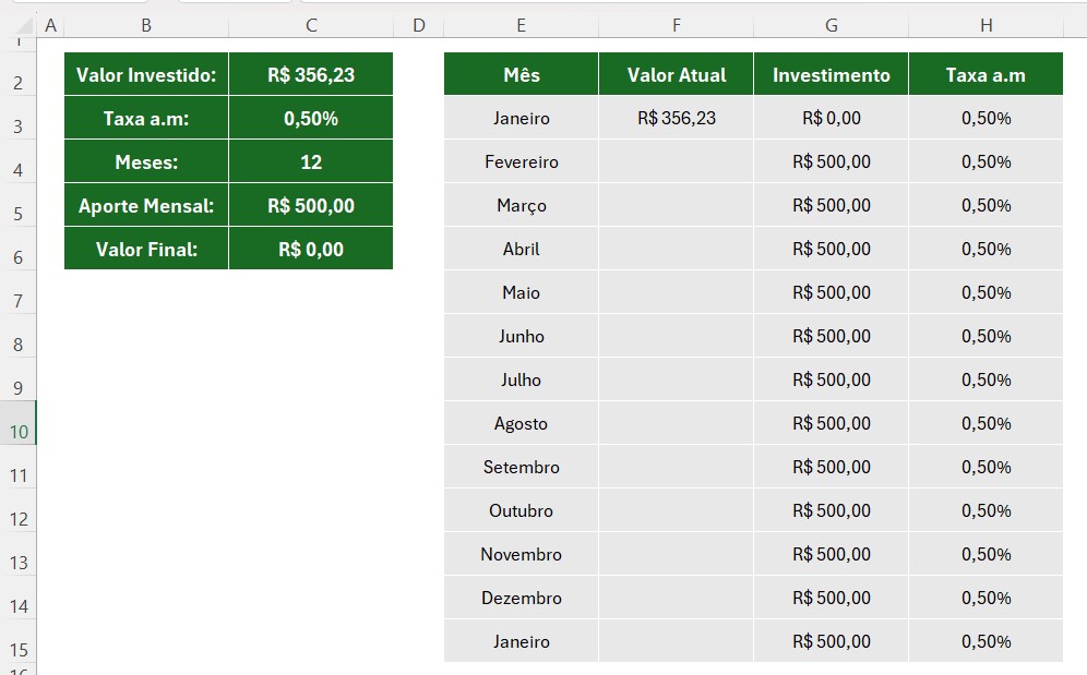 Tabela Para Calcular os Juros Compostos ao Mês no Excel