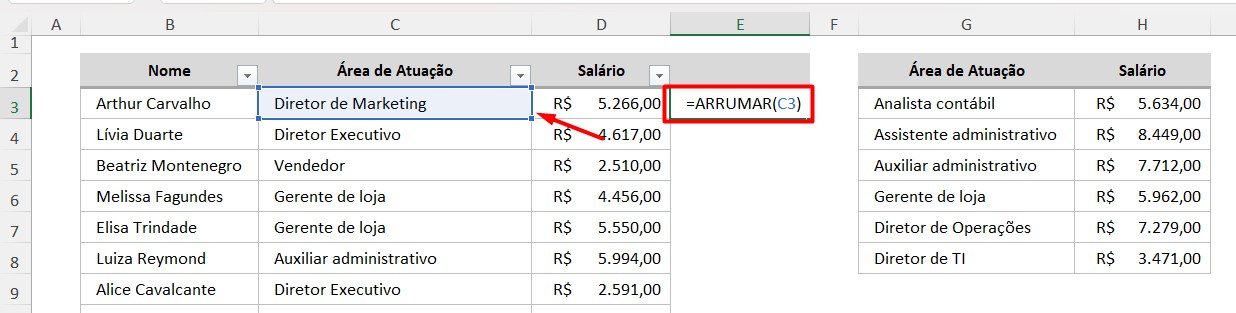 Usando a Função ARRUMAR no Excel