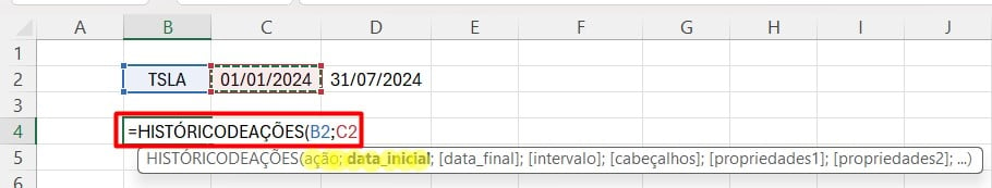 Utilizando a Função HISTÓRICODEAÇÕES no Excel