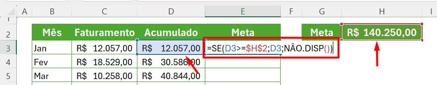 Utilizando a Função SE para Descobrir a Meta no Excel