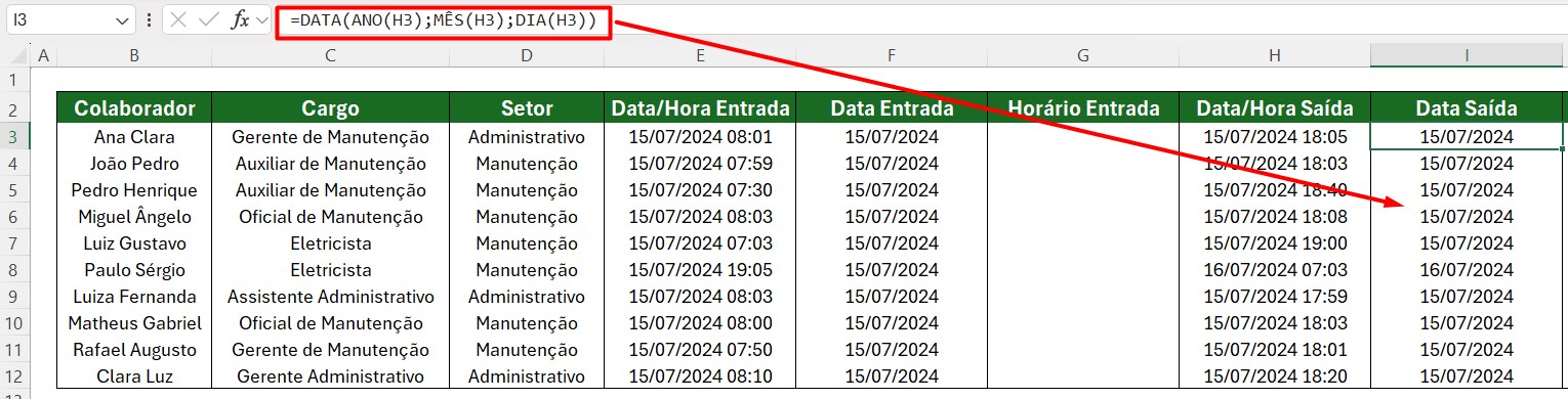 Aplicando a Função DATA nas Demais Células do Excel