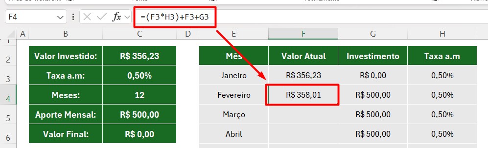 Calculando os Juros Compostos ao Mês no Excel