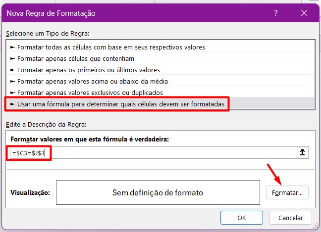 Configurando a Regra da Formatação Condicional no Excel