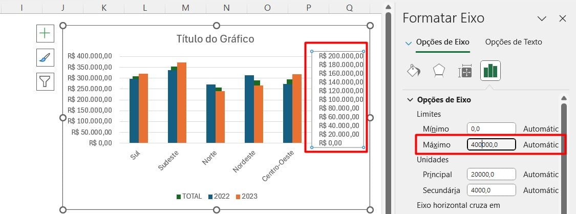 Configurando o Valor do Eixo do Gráfico no Excel