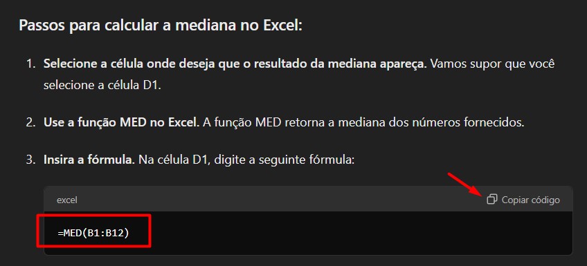 Copiando Função MED no ChatGPT