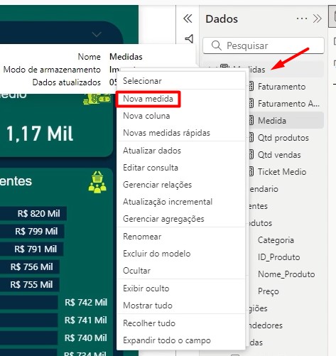 Criação de Nova Medida no Power BI