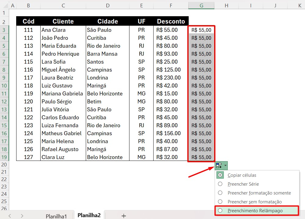 Preenchimento Relâmpago no Excel