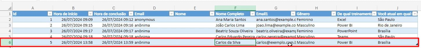 Resultado Atualizado do Forms no Excel Online