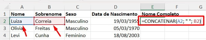 Usando a Função CONCATENAR no Excel