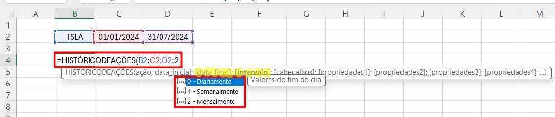 Utilizando a Função HISTÓRICODEAÇÕES no Excel