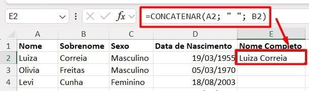 Aplicação da Função CONCATENAR no Excel