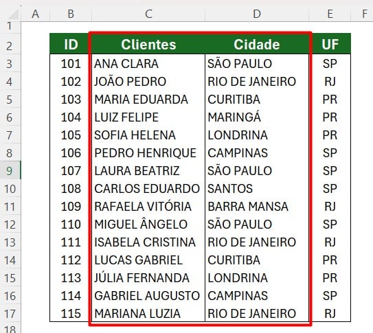 Clientes e Cidades Corrigidas no Excel