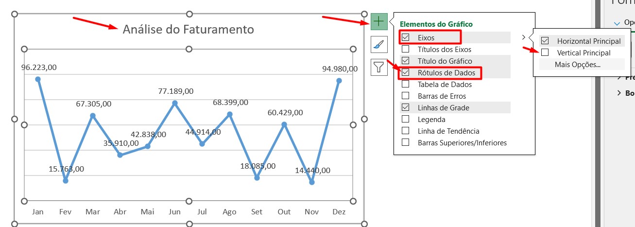 Personalização do Gráfico de Linhas no Excel