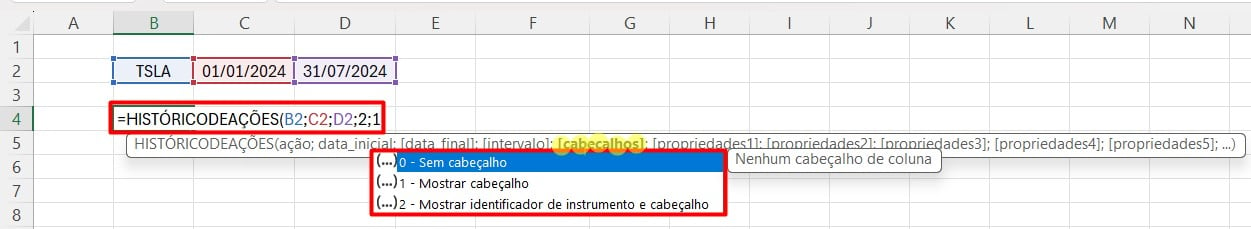 Utilizando a Função HISTÓRICODEAÇÕES no Excel