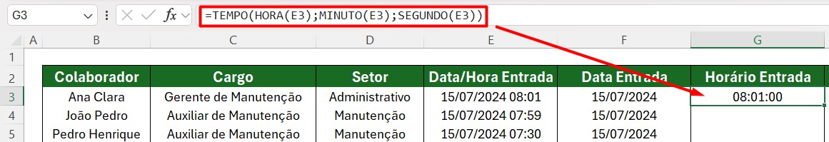 Ajuste da Função TEMPO no Excel