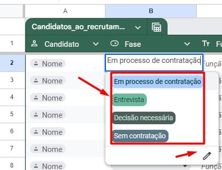 Configurando Tabela de Candidatos ao Recrutamento no Google Sheets