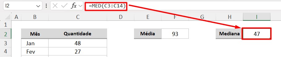  Resultado da Função MED no Excel