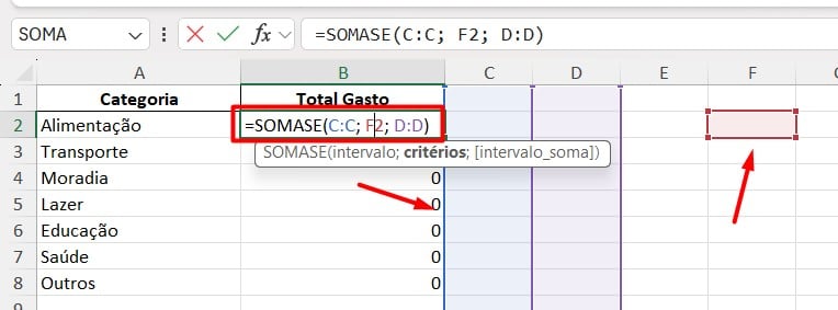 SOMASE no Excel Para Planilha de Gastos