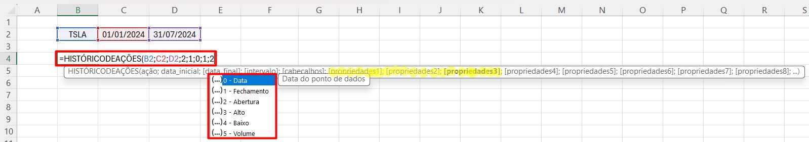 Utilizando a Função HISTÓRICODEAÇÕES no Excel