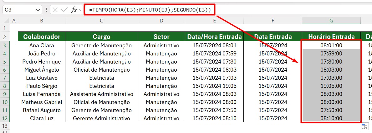 Aplicando a Função TEMPO nas Demais Células do Excel