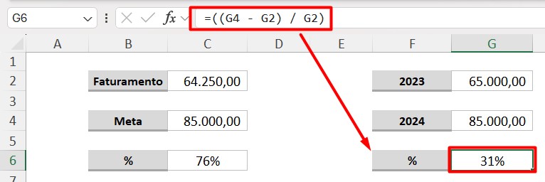 Calculando Porcentagem de Crescimento no Excel