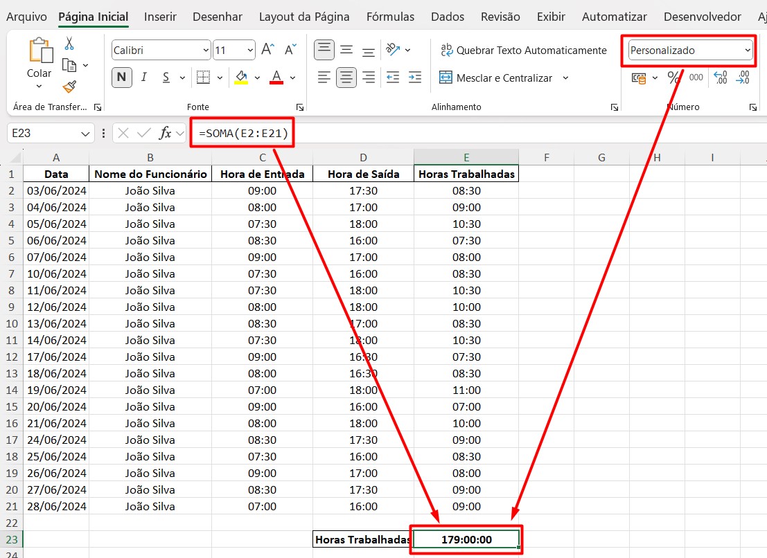 Resultado Correto da Soma de Horas no Excel