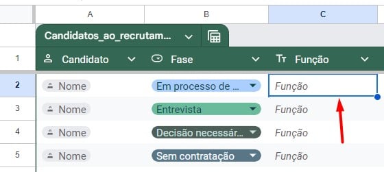 Configurando Tabela de Candidatos ao Recrutamento no Google Sheets