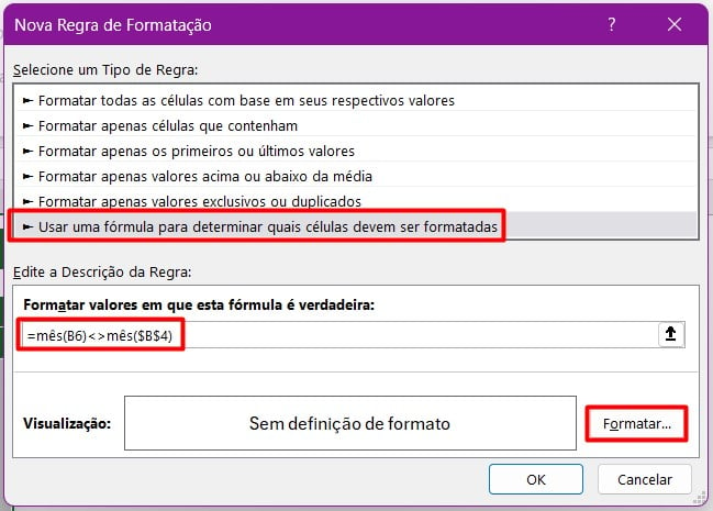 Configurando a Regra de Formatação Condicional