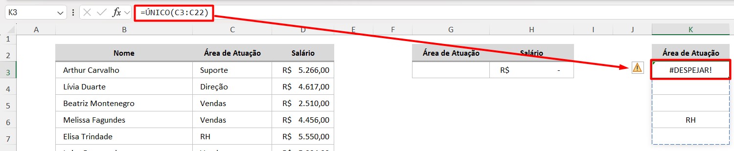 Erro na Função ÚNICO no Excel