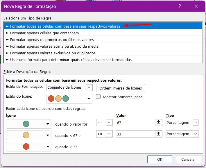 Regras de Formatação Condicional com Ícones no Excel