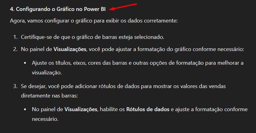 Sugestão de Configuração do Gráfico no Power BI Pelo ChatGPT