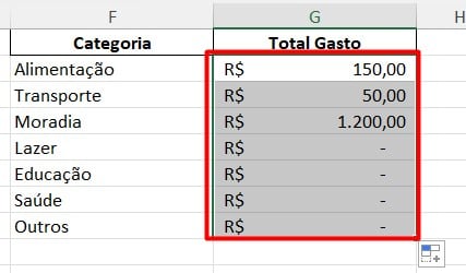 Aplicação da Função SOMASE nas Demais Células no Excel