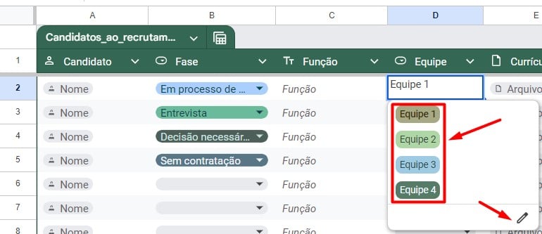 Configurando Tabela de Candidatos ao Recrutamento