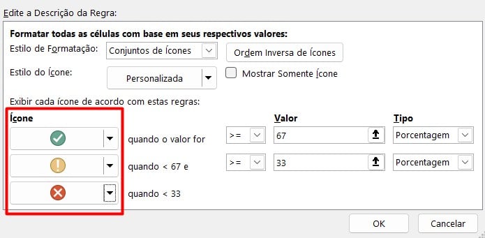 Escolhendo os Ícones da Formatação Condicional no Excel