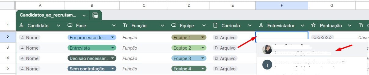 Configurando Tabela de Candidatos ao Recrutamento