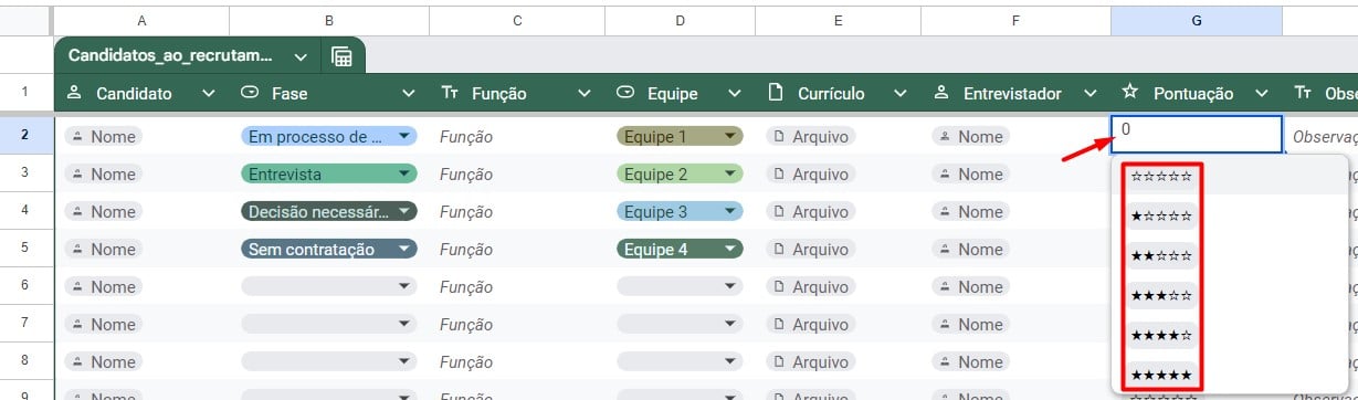 Configurando Tabela de Candidatos ao Recrutamento