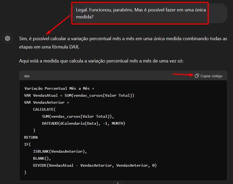 Fórmulas Dax com chatgpt