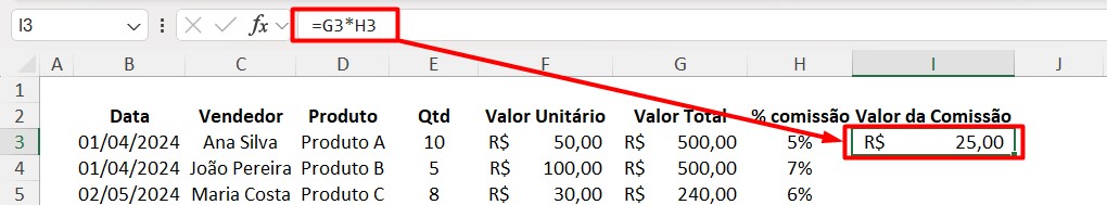 Calculando o Valor de Comissão Por Venda no Excel