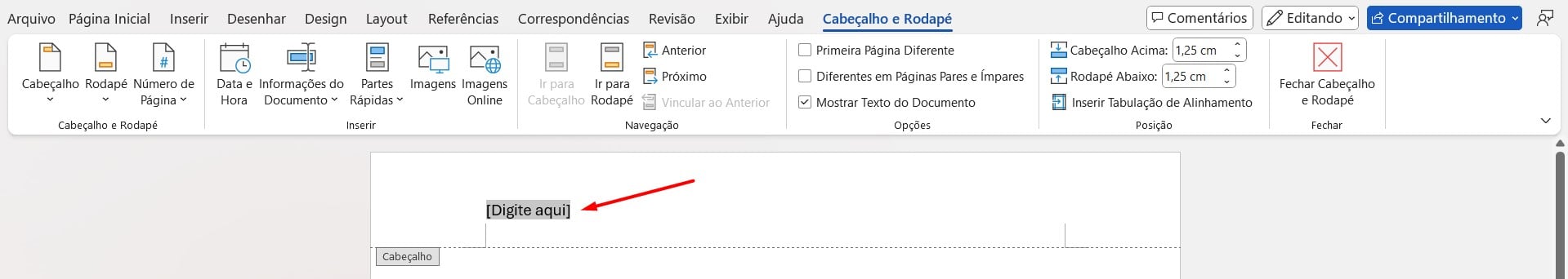 Configurando o Cabeçalho no Word