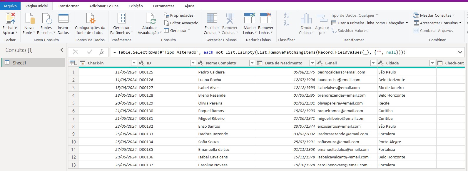 Registro de Entrada e Saída de Pessoas Importada no Power Query