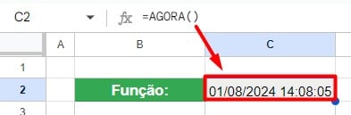 Resultado da Função AGORA no Google Sheets