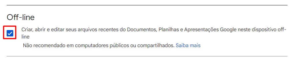 Habilitando a Opção Offline no Google Drive