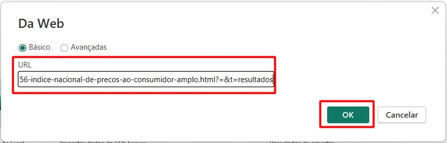 Informando o URL da Web ao Power BI