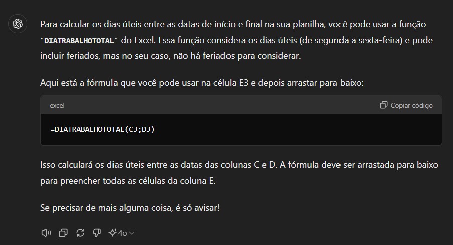 Como Calcular Dias Úteis no Excel com o ChatGPT