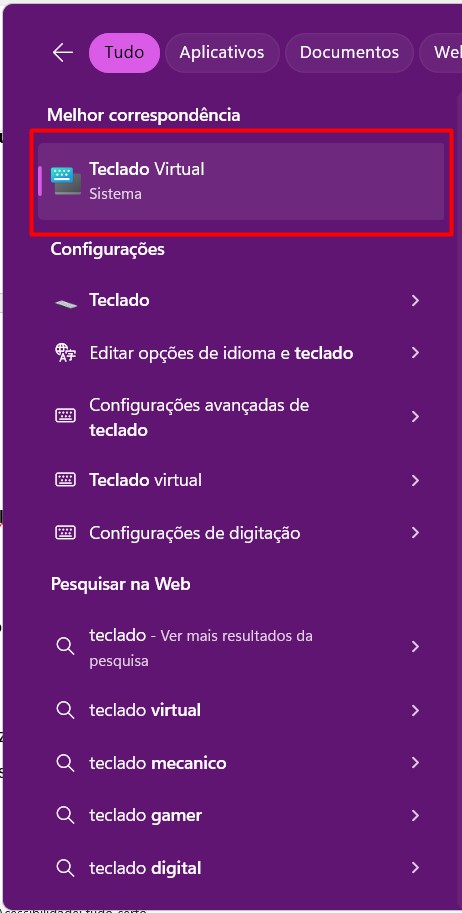 Acessando o Teclado Virtual no Computador