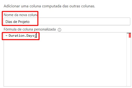 Aplicando a DAX DURATION.DAYS na Coluna Personalizada no Power Query